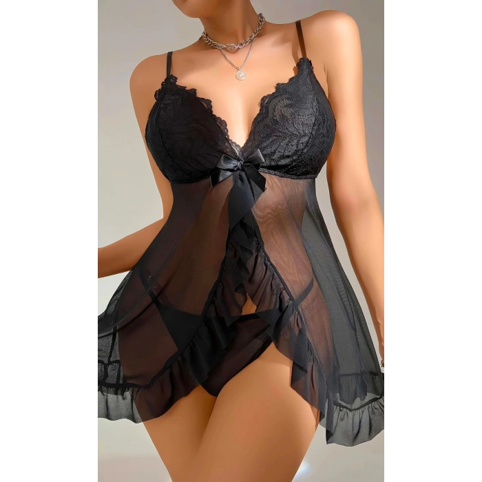 Kadın Siyah Fantezi Gecelik Tül Dantel detaylı fantezi gecelik 2117