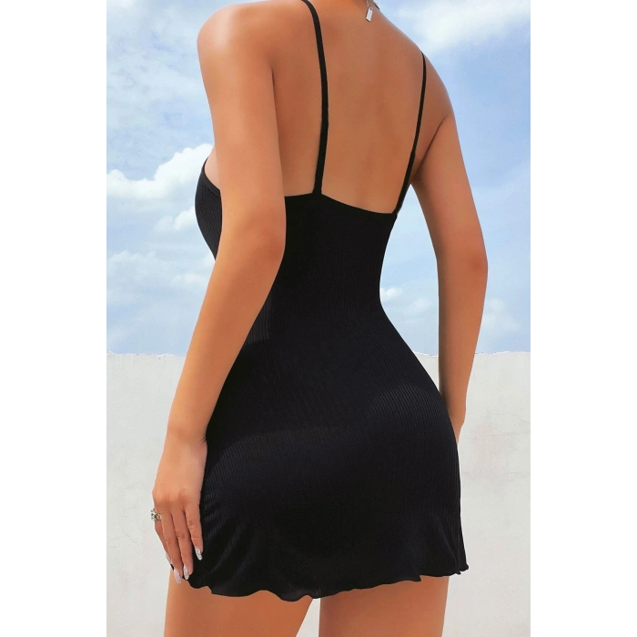 Kadın Siyah Kaşkorse Ince Askılı Şık Gecelik