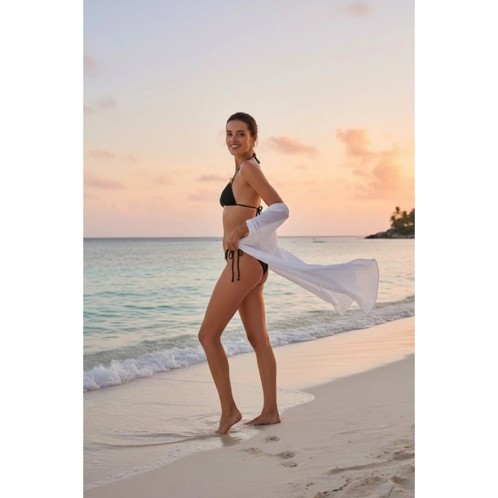 Kadın Siyah Pedli Fiyonklu Bağlamalı Bikini Takımı