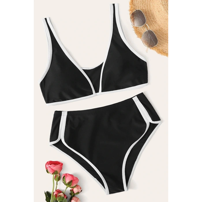 Kadın Siyah Pedli Yüksel Bel Sütyen Külot Takımı