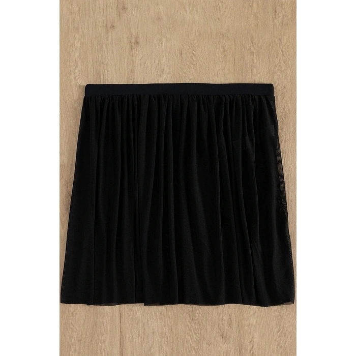 Kadın Siyah Tül Beli Lastikli Etek Görünümlü Pareo