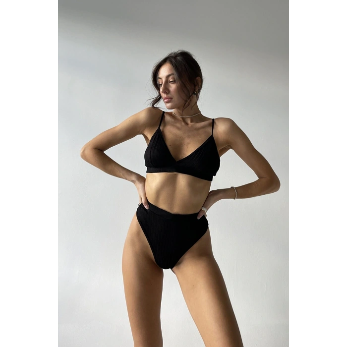 Kadın Siyah Yüksek Bel Dolgusuz Slip Takım