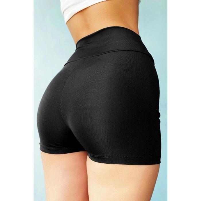 Kadın Siyah Yüksek Bel Mini Deniz Şortu
