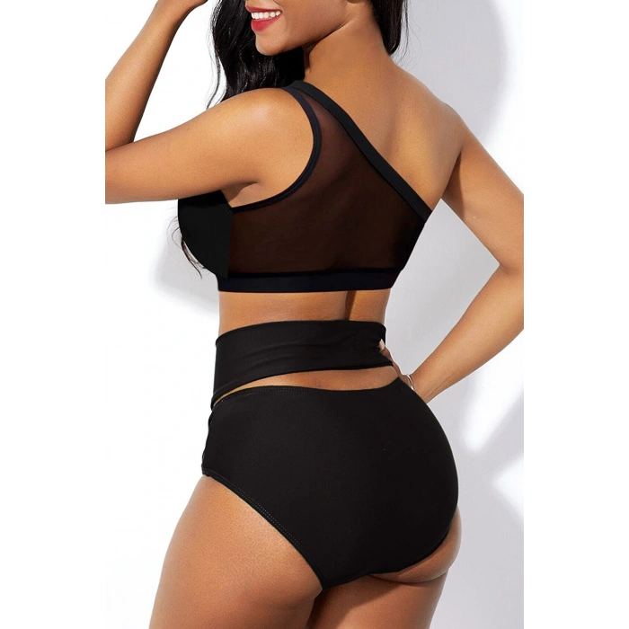 Kadın Siyah Yüksel Bel Tül Detaylı Sütyen Külot Takımı