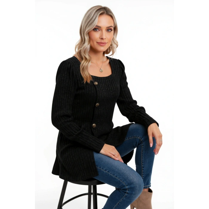 Kadın Uzun Kollu Düğmeli Mevsimlik Bluz – Yumuşak Dokulu, Esnek ve Sıcak Tutan Kumaş