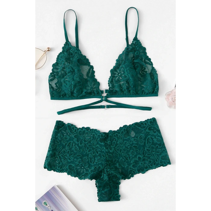 Kadın Yeşil Özel Şık Sütyen Külot Takımı