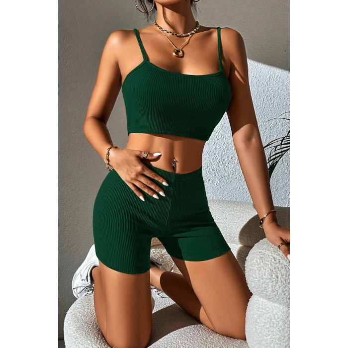 Kadın Yeşil Şortlu Kaşkorse Gecelik Takım