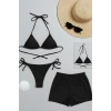 Kadın 3lü Set Siyah Şortlu ve Yandan Bağlamalı Bikini Mayo Takımı