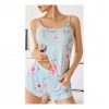 Kadın Bebek Mavisi Çiçek Desenli Askılı Şortlu Pijama Takım 5011