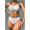 Kadın Beyaz Çapraz Sırt Ve Love Yazı Detaylı Iç Çamaşır Takımı