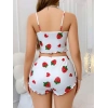 Kadın Beyaz Çilek desenli Şortlu Pijama Takımı 5053