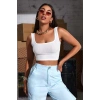 Kadın Beyaz Kalın Askılı Crop Top Büstiyer