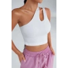 Kadın Beyaz Tek Omuz Cut Out Detaylı Crop Top Bluz