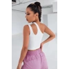 Kadın Beyaz Tek Omuz Cut Out Detaylı Crop Top Bluz