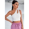 Kadın Beyaz Tek Omuz Cut Out Detaylı Crop Top Bluz