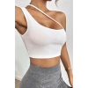 Kadın Beyaz Tek Omuzlu Çapraz Askılı Crop Top Büstiyer
