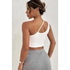 Kadın Beyaz Tek Omuzlu Çapraz Askılı Crop Top Büstiyer