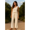 Kadın Beyaz Tek Omuzlu Şık Bluz & Geniş Paça Pantolon İkili Takım