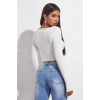 Kadın Beyaz Uzun Kollu Büzdürme Bağcık Detaylı Crop Top Bluz