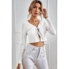 Kadın Beyaz Uzun Kollu Önden Bağlama Detaylı Crop Top Bluz