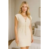 Kadın Beyaz Yanları Yırtmaçlı Tokalı V Yaka Mini Plaj Elbisesi