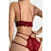 Kadın Bordo Dantel Cut-Out Detaylı Şık Sütyen ve Külot Takımı