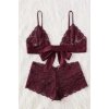 Kadın Bordo Dantelli & Kurdelalı Sütyen Külot Takımı
