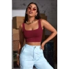 Kadın Bordo Kalın Askılı Crop Top Büstiyer