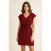 Kadın Bordo Yanları Yırtmaçlı Tokalı V Yaka Mini Plaj Elbisesi