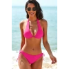 Kadın Fuşya Belden, Boyundan Bağlamalı ve Ayarlanabilir Külotlu Üçgen Bikini Mayo Takımı