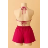 Kadın Fuşya Şortlu Belden ve Boyundan Bağlamalı Bikini Takımı