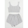 Kadın Gri Askılı Crop Top ve Şortlu Gecelik Takım