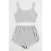 Kadın Gri Askılı Crop Top ve Şortlu Gecelik Takım