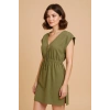 Kadın Haki Yanları Yırtmaçlı Tokalı V Yaka Mini Plaj Elbisesi