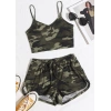 Kadın Kamuflaj Desenli Askılı Crop Top ve Şortlu Gecelik Takım