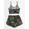 Kadın Kamuflaj Desenli Askılı Crop Top ve Şortlu Gecelik Takım