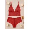 Kadın Kırmızı Dantel Bralet Şort Takımı – Tutkulu ve Çekici İç Giyim