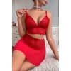 Kadın Kırmızı Dantel ve Tül Detaylı Etekli Şık Gecelik Takımı