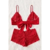 Kadın Kırmızı Dantelli & Kurdelalı Sütyen Külot Takımı