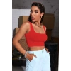Kadın Kırmızı Kalın Askılı Crop Top Büstiyer