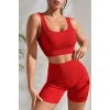 Kadın Kırmızı Kalın Askılı Yüksek Bel Şortlu Gecelik Takımı