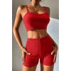 Kadın Kırmızı Şortlu Kaşkorse Gecelik Takım