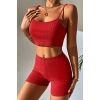 Kadın Kırmızı Şortlu Kaşkorse Gecelik Takım