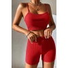 Kadın Kırmızı Şortlu Kaşkorse Gecelik Takım