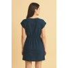 Kadın Lacivert Yanları Yırtmaçlı Tokalı V Yaka Mini Plaj Elbisesi