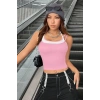 Kadın Pembe Beyaz Çift Renk Çapraz Askılı Crop Top Bluz