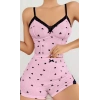 Kadın Pembe Kalp Desenli Askılı Şortlu Pijama Takım 5013