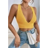 Kadın Sarı Çapraz Sırt Detaylı Şık Crop Top Büstiyer