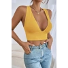 Kadın Sarı Çapraz Sırt Detaylı Şık Crop Top Büstiyer