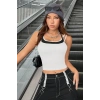 Kadın Siyah Beyaz Çift Renk Çapraz Askılı Crop Top Bluz